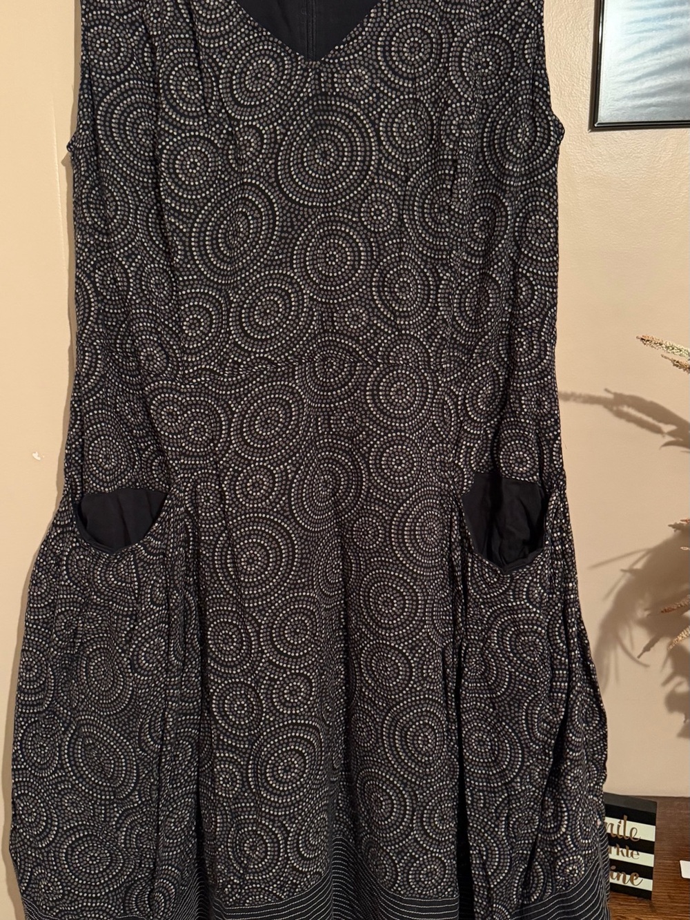 eshakti Black Midi Dress with Circular Dot Pattern